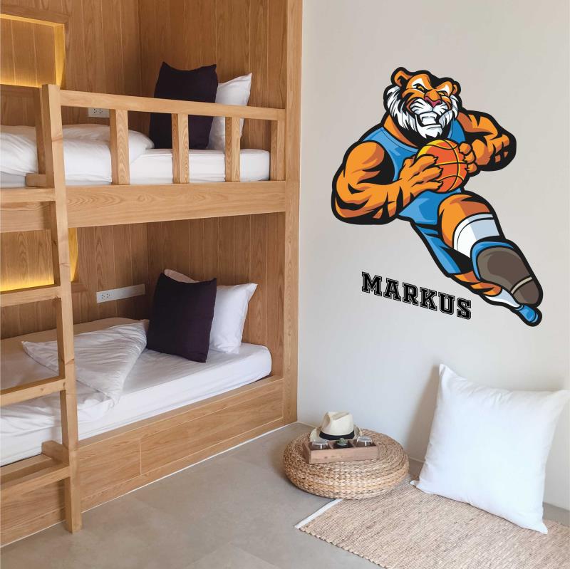 Wandtatoo Teenager-Zimmer Deko Sport Basketball Maskottchen Tiger