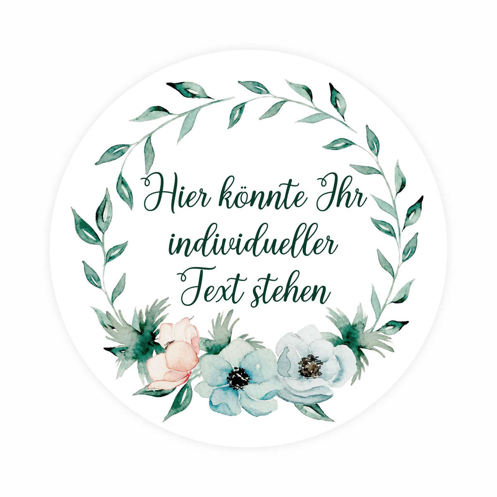 Personalisierte Aufkleber Blumen mit Wunschtext - 24 Stück - 4,5cm