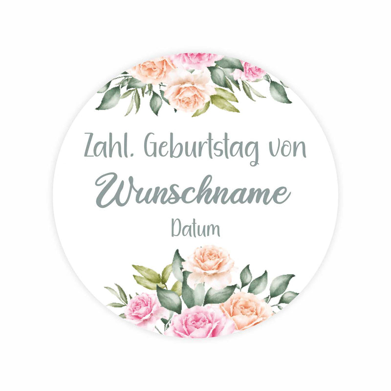 Personalisierte Aufkleber "Rose"- 24 Stück - 4,5cm