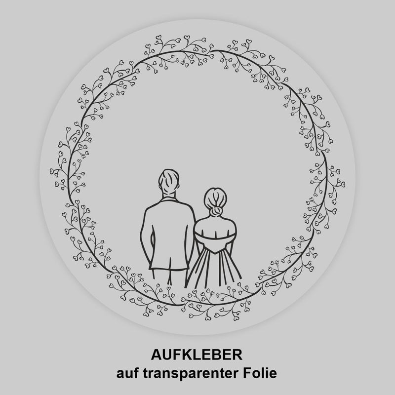 Hochzeit Aufkleber - 24 Stück Personalisierte Aufkleber mit Wunschnamen und Datum - Braut und Bräutigam