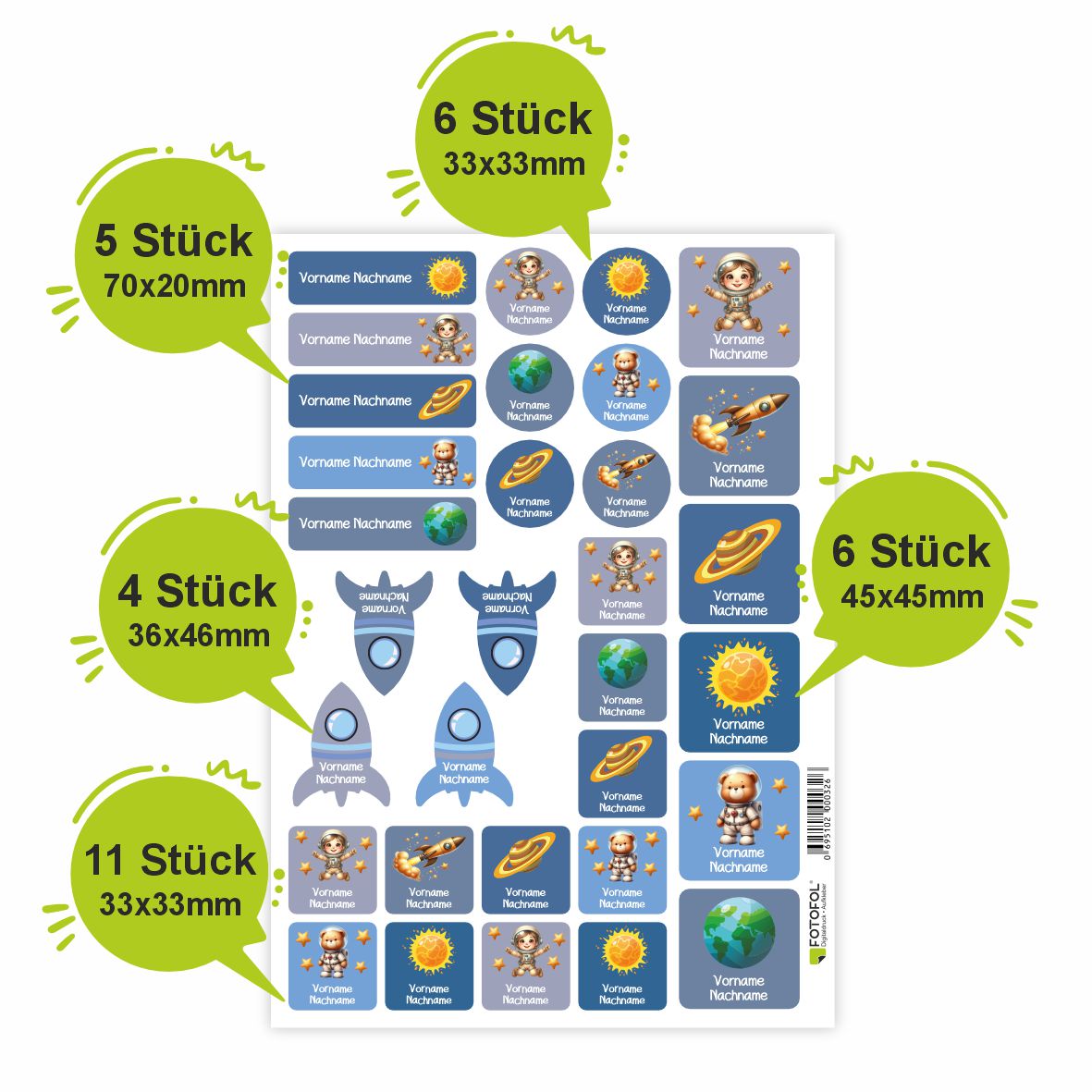 Namensaufkleber Set - Weltraum