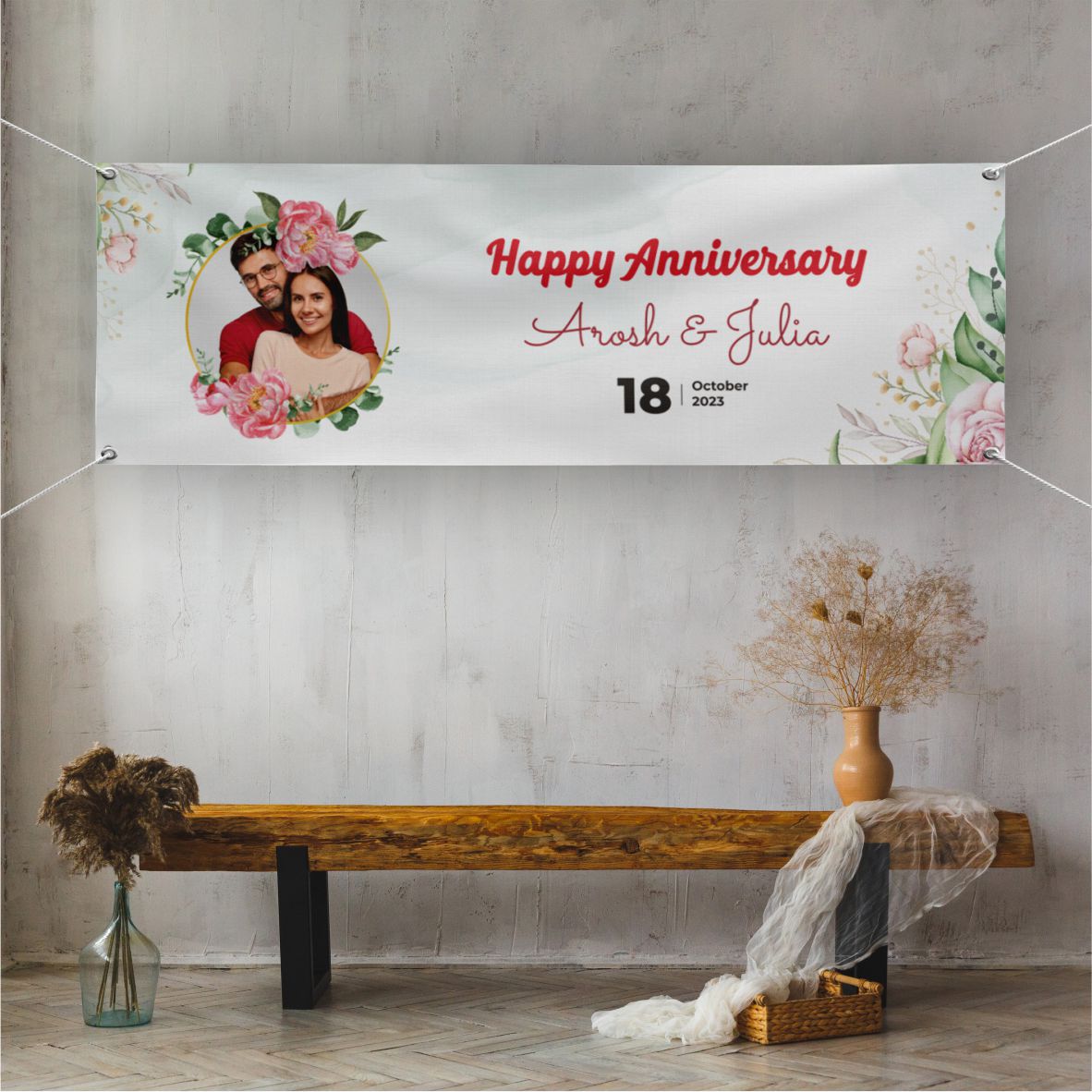 Hochzeit Banner "Rosen" mit Foto, Namen, Datum und Wunschtext