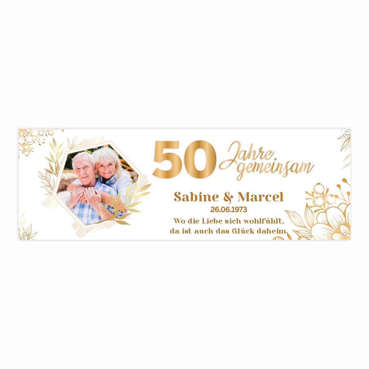 Personalisiertes Banner zur goldenen Hochzeit mit Foto und Wunschtext - 50 Jahre gemeinsam