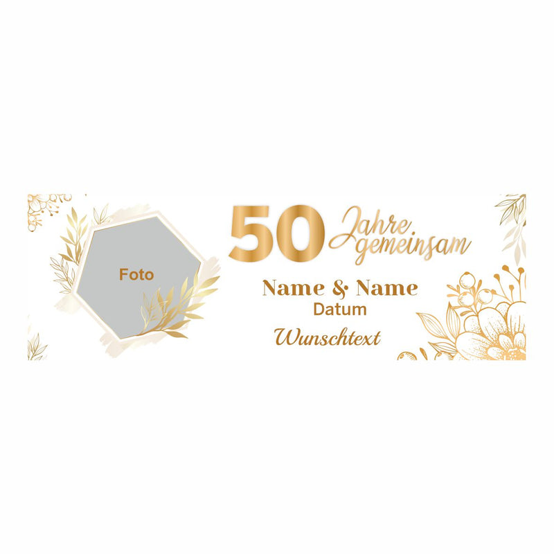 Personalisiertes Banner zur goldenen Hochzeit mit Foto und Wunschtext - 50 Jahre gemeinsam