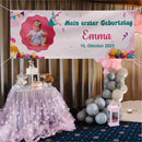 Geburtstagsbanner "Mein erster Geburtstag" für Mädchen personalisiert mit Foto und Wunschname