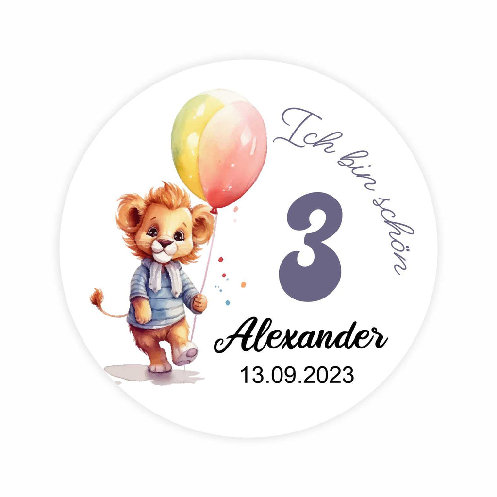 Geburtstag Aufkleber Löwe Personalisierte Sticker - 24 Stück - 4,5cm