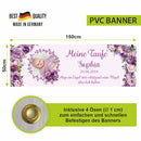 Taufe / Kommunion Banner  personalisiert mit Foto und Wunschname - Lila Blumen