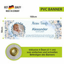 Taufe / Kommunion Banner  personalisiert mit Foto und Wunschname - Blaue Blumen