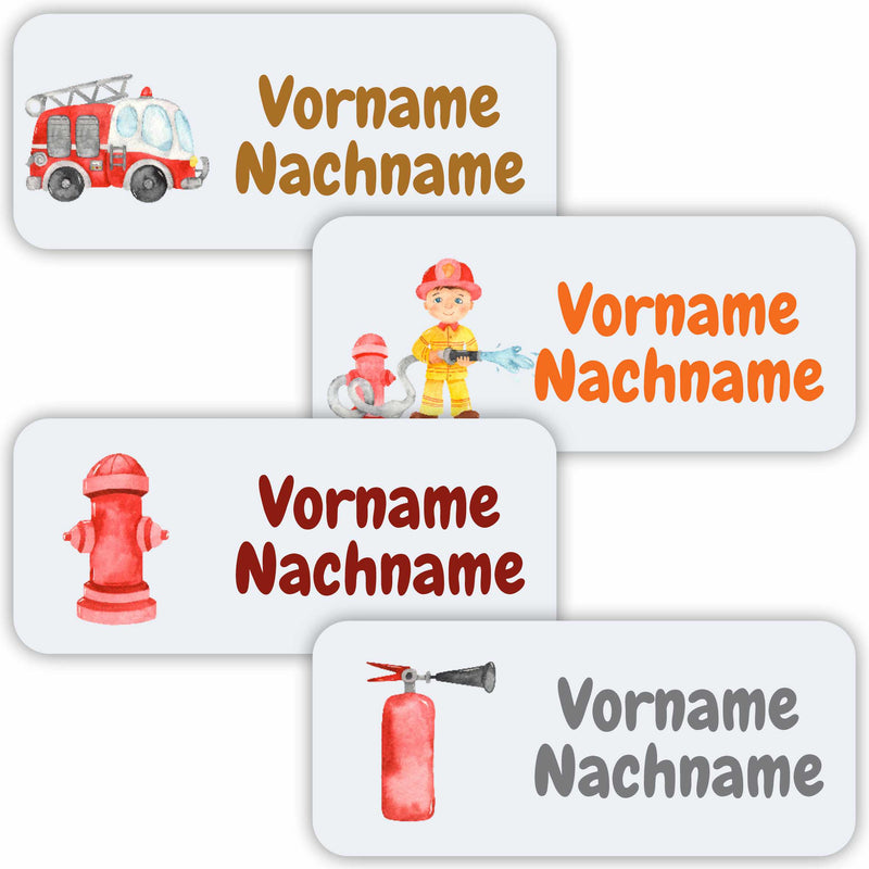 Namensaufkleber Set - personalisiert mit Wunschname für Stifte und alle Schulsachen - Feuerwehr