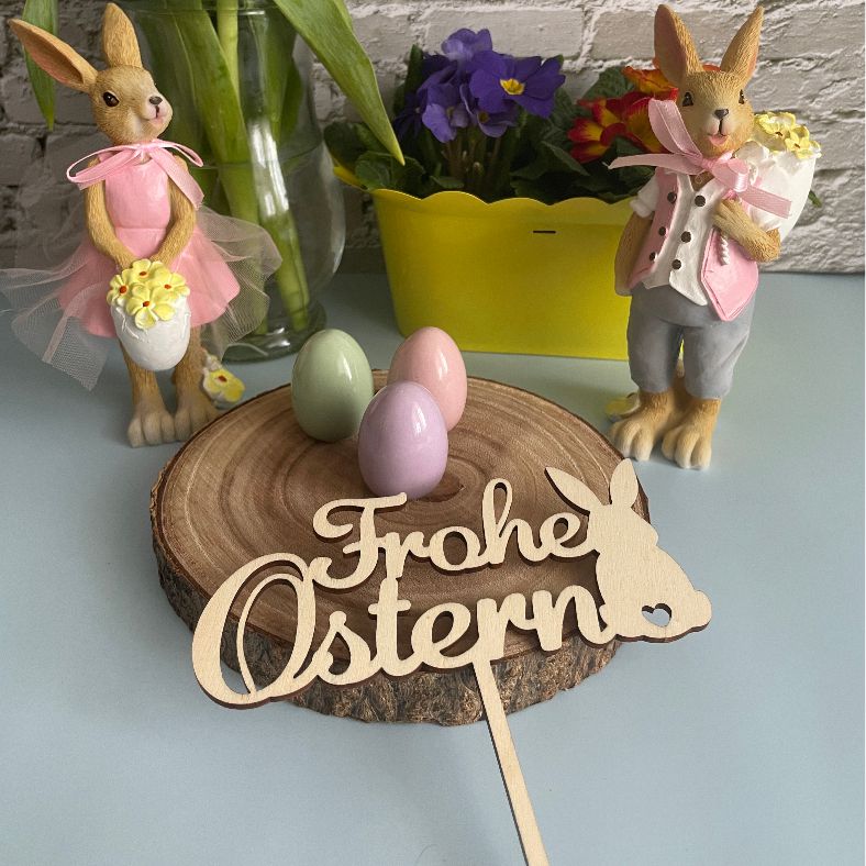 CAKE TOPPER Frohe Ostern Hase aus Holz