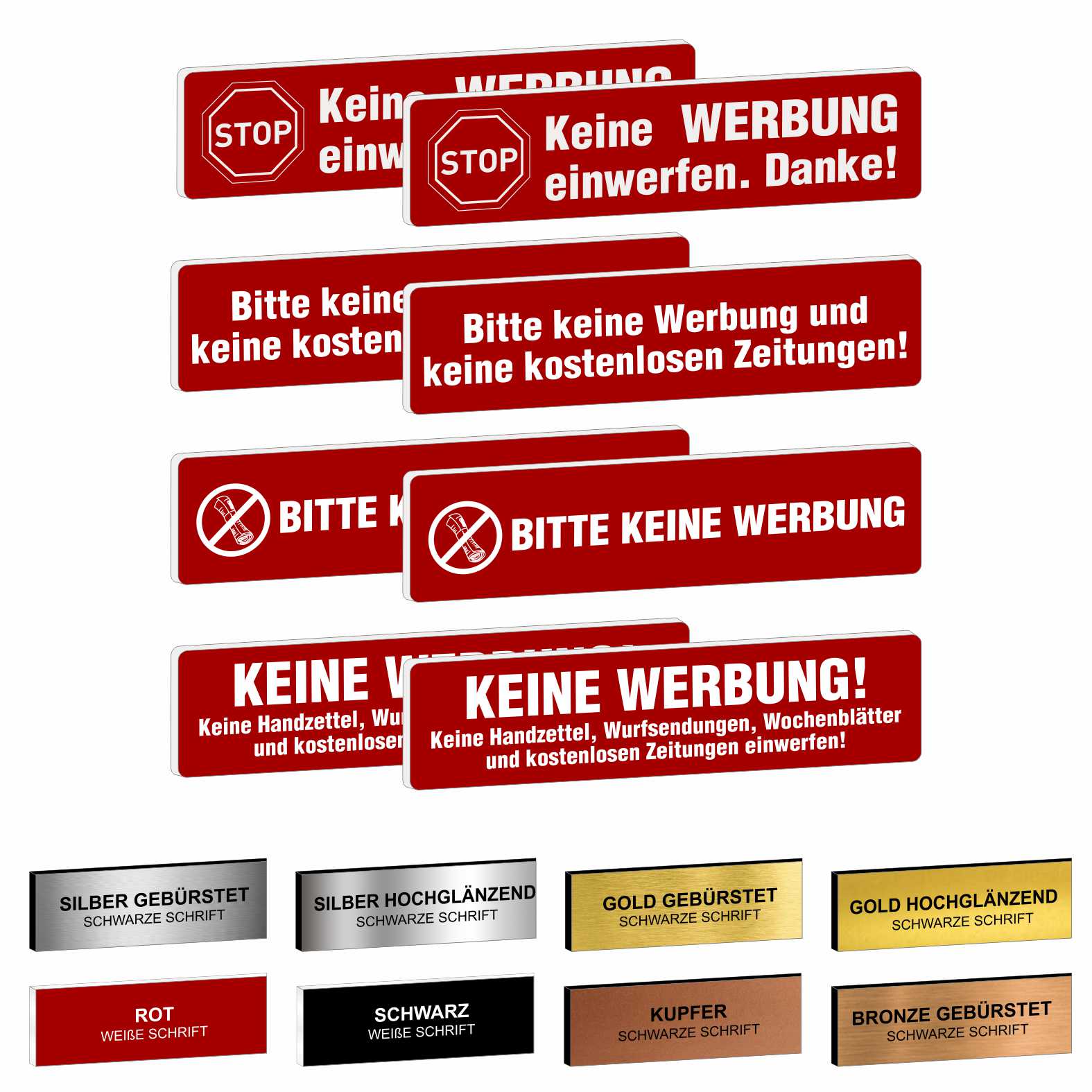 2x Bitte keine Werbung Briefkastenschild selbstklebend - Schild mit Gravur für Briefkasten