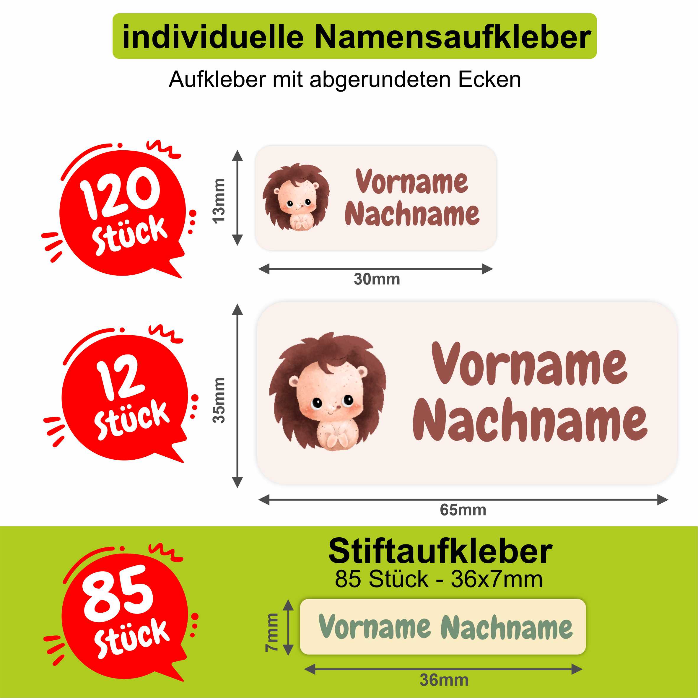 Namensaufkleber Set - personalisiert mit Wunschname für Stifte und alle Schulsachen - Tiere