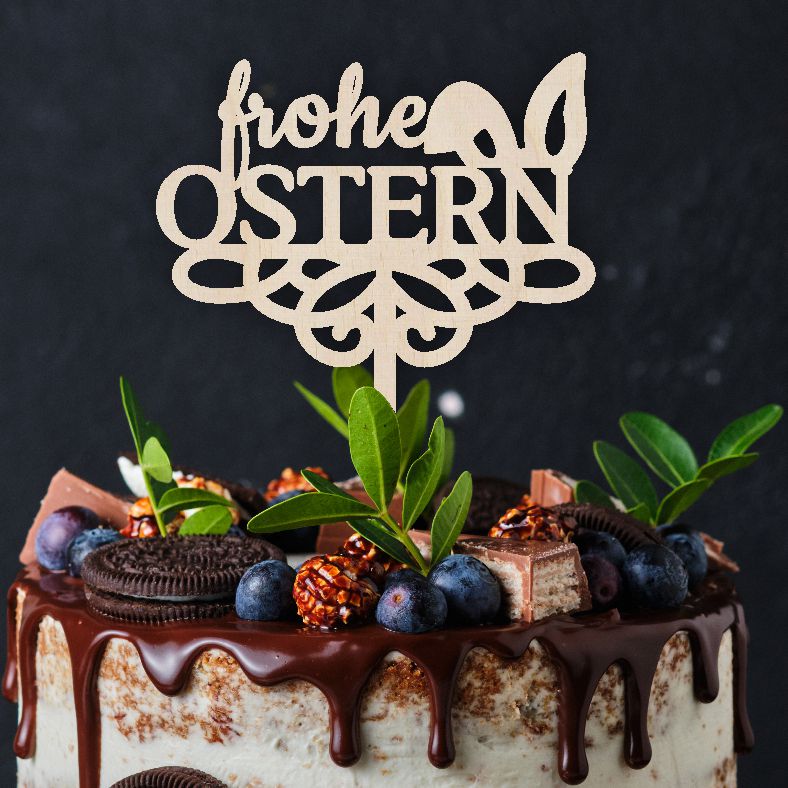 CAKE TOPPER Frohe Ostern Hasenohren aus Holz