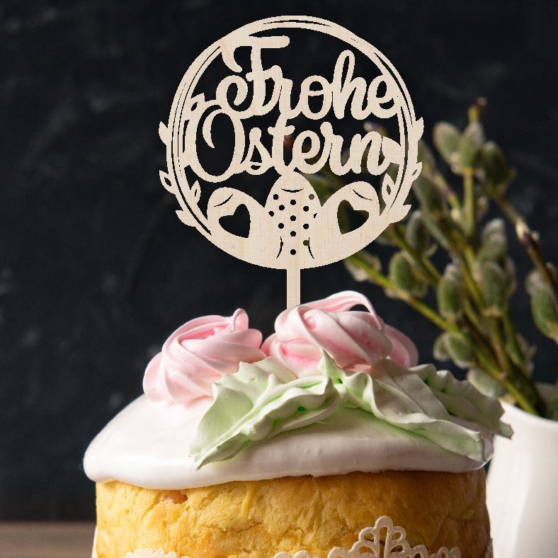 CAKE TOPPER Frohe Ostern Kranz aus Holz