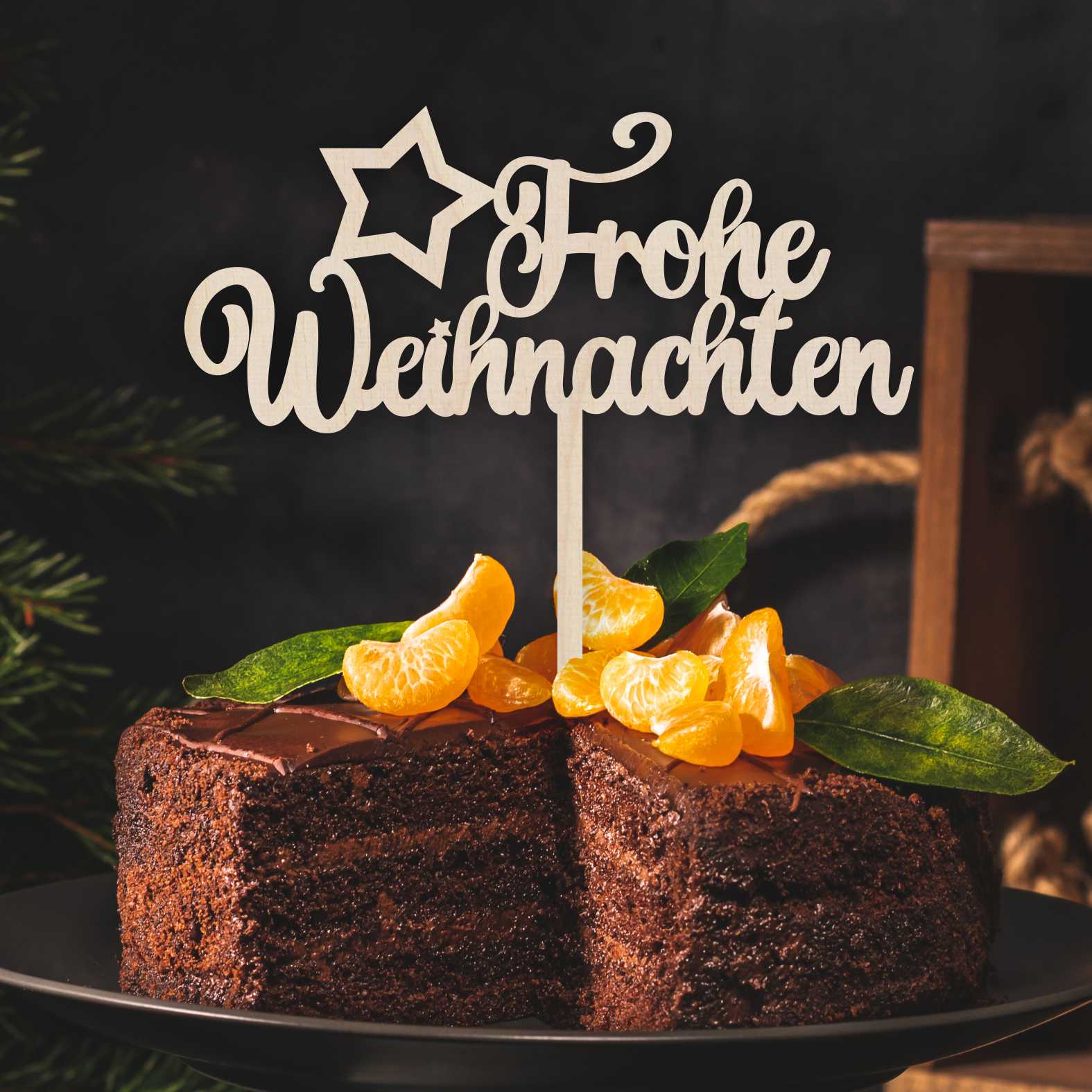 CAKE TOPPER Frohe Weihnachten Stern aus Holz - Tortendeko & Kuchendeko - Torten-stecker