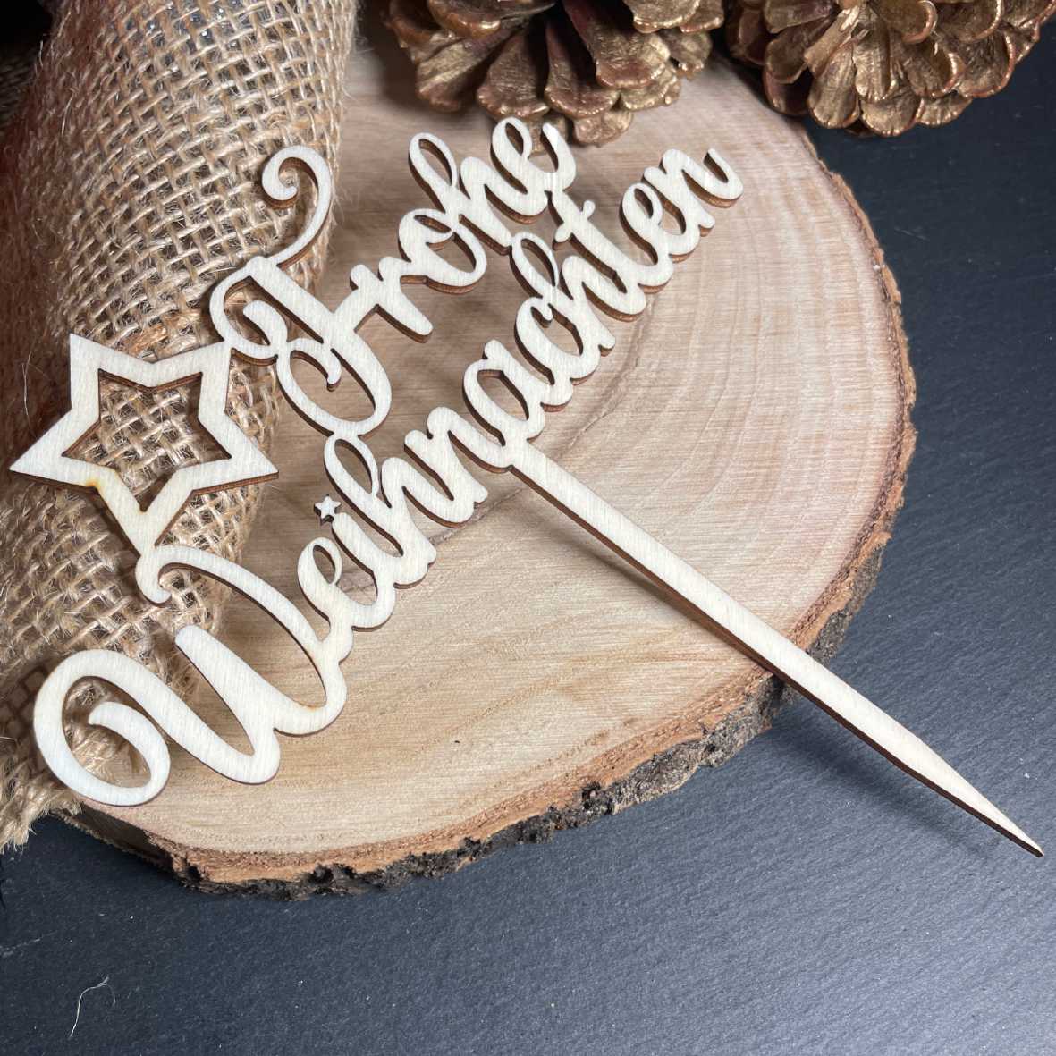 CAKE TOPPER Frohe Weihnachten Stern aus Holz - Tortendeko & Kuchendeko - Torten-stecker