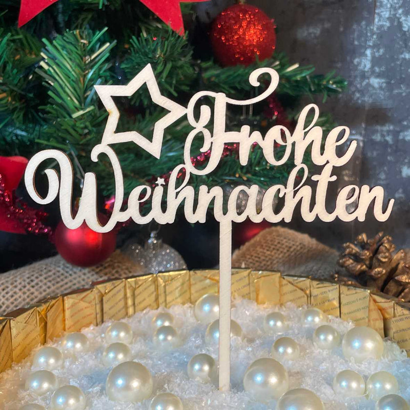 CAKE TOPPER Frohe Weihnachten Stern aus Holz - Tortendeko & Kuchendeko - Torten-stecker