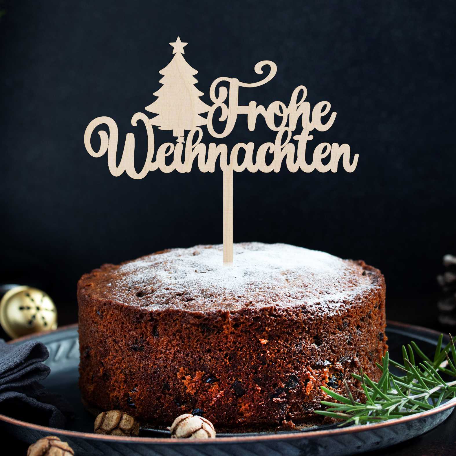 CAKE TOPPER Frohe Weihnachten Weihnachtsbaum aus Holz - Tortendeko & Kuchendeko - Torten-stecker