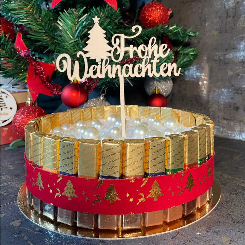 CAKE TOPPER Frohe Weihnachten Weihnachtsbaum aus Holz - Tortendeko & Kuchendeko - Torten-stecker