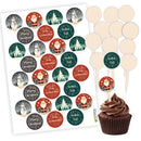 Weihnachten Cupcake Stecker 12er Set aus Holz mit Aufklebern