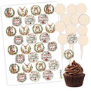 Weihnachten Cupcake Stecker 12er Set aus Holz mit Aufklebern