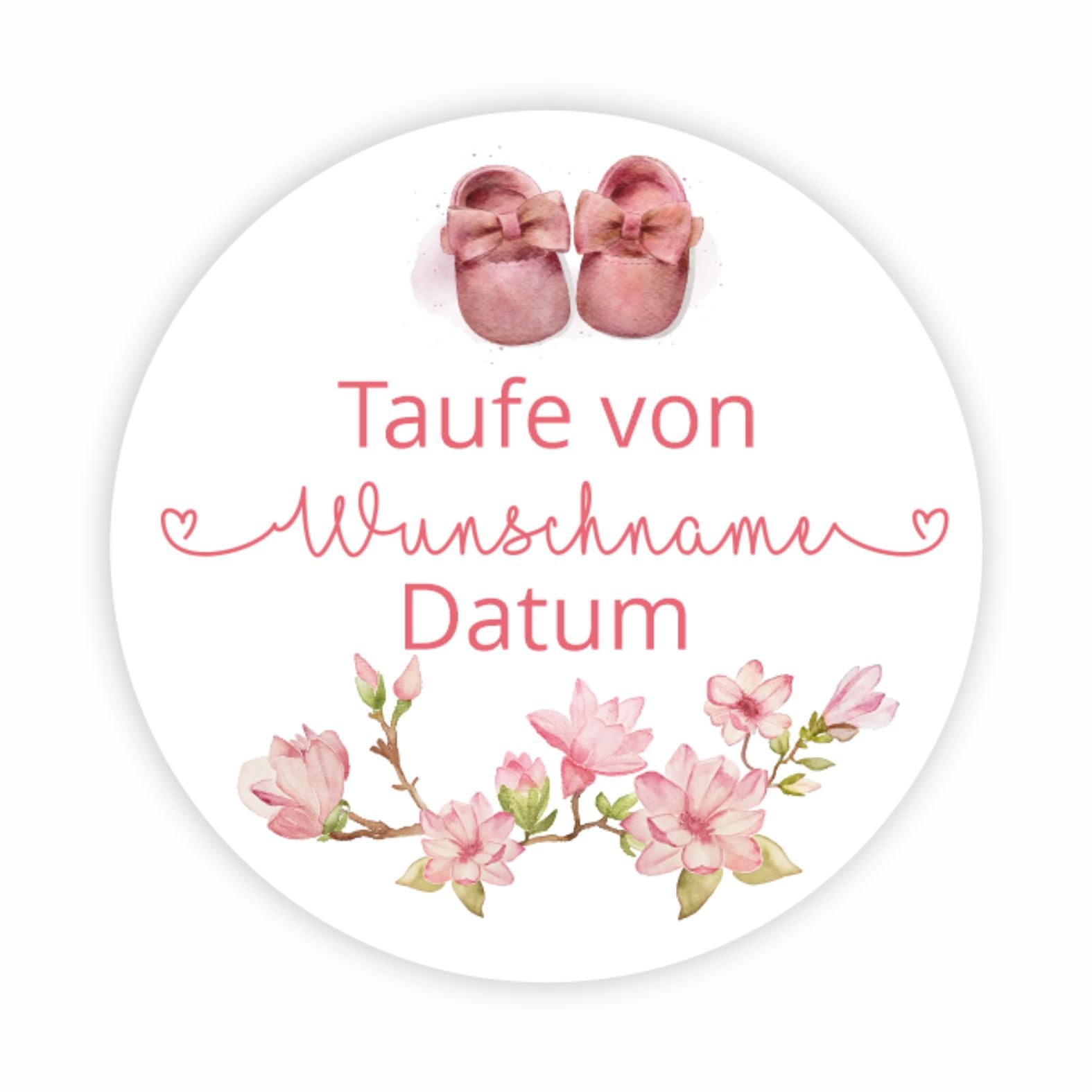 Personalisierte Aufkleber  Taufe "Mädchen" mit Namen und Datum - 24 Stück - 4,5cm