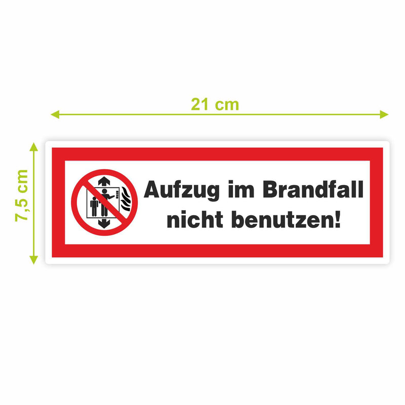 2x Aufkleber "Aufzug im Brandfall nicht benutzen" 21x7,5cm