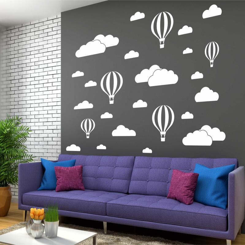 Wandtattoo Wohnzimmer Heißluftballons mit Wolken