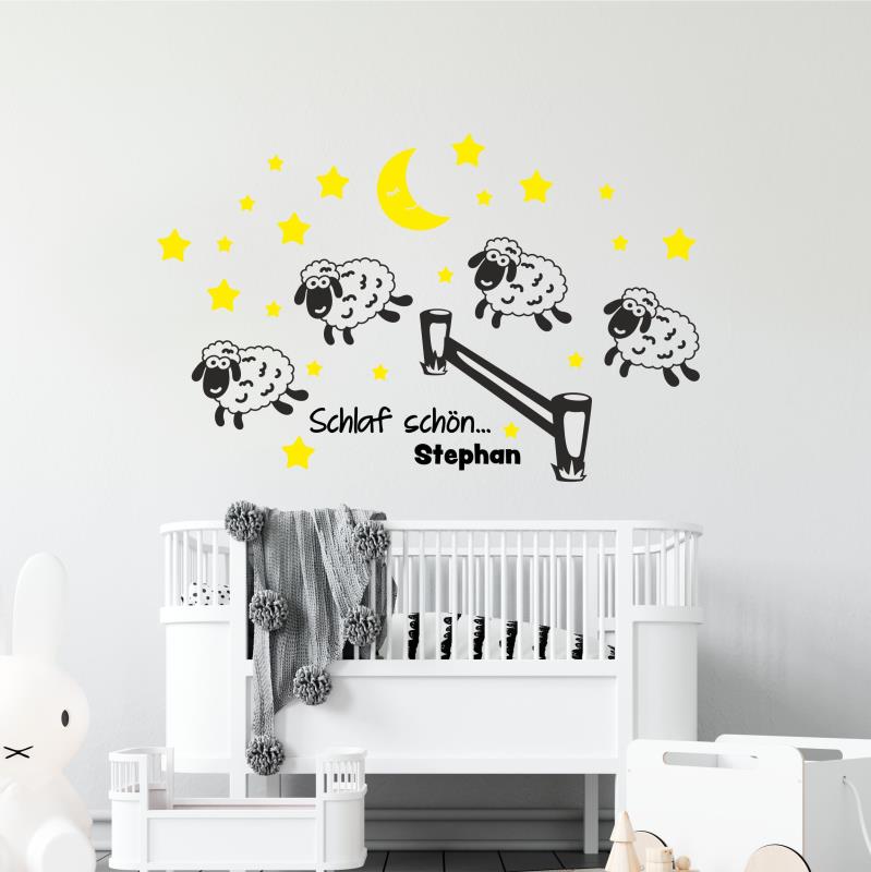 Wandtattoo Kinderzimmer Schaf Schäfchen zählen Mond Sterne