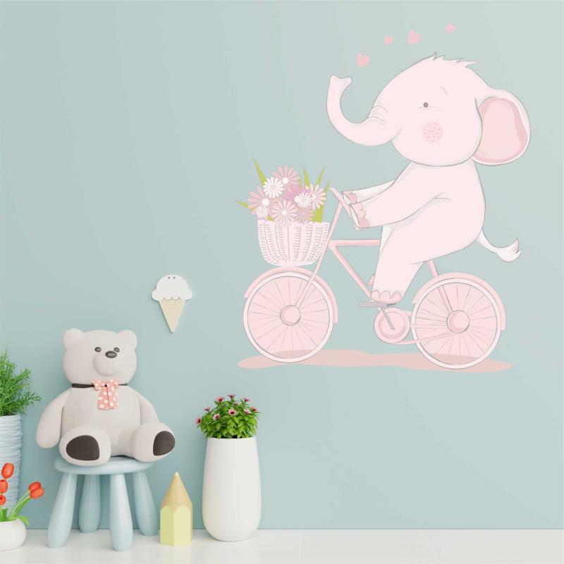 Wandtattoo Kinderzimmer Elefant mit Fahrrad