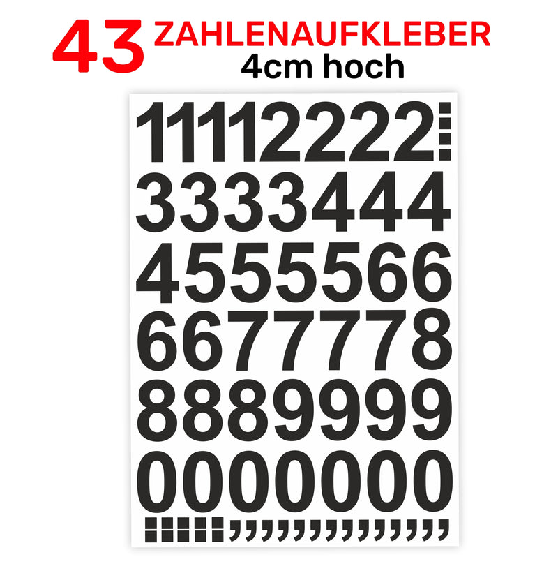 Aufkleber Zahlen 43 Stück 4 cm hoch Ziffer Nummer