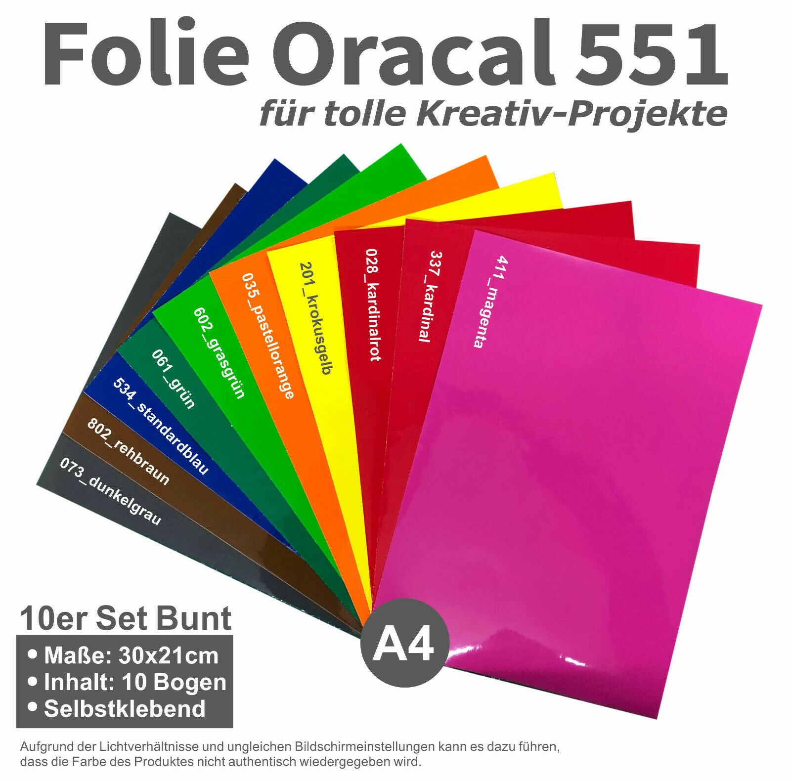 10 x DIN A4 Bogen 30x21cm Plotterfolie Folie PVC Autofolie von ORACAL 551