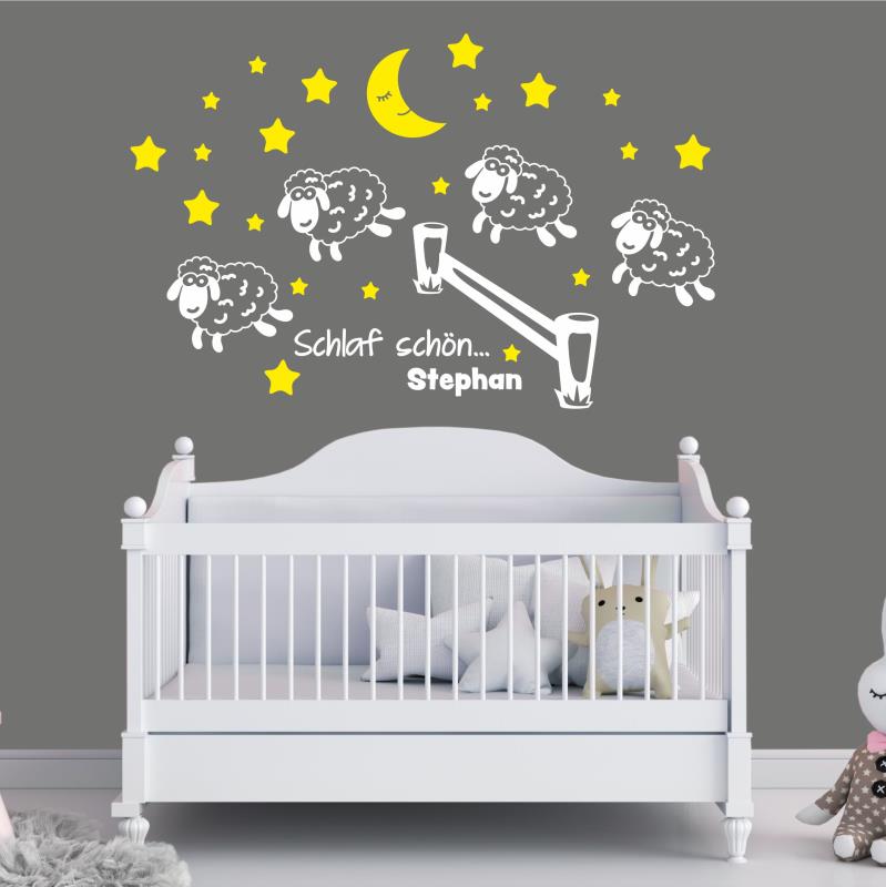 Wandtattoo Kinderzimmer Schaf Schäfchen zählen Mond Sterne