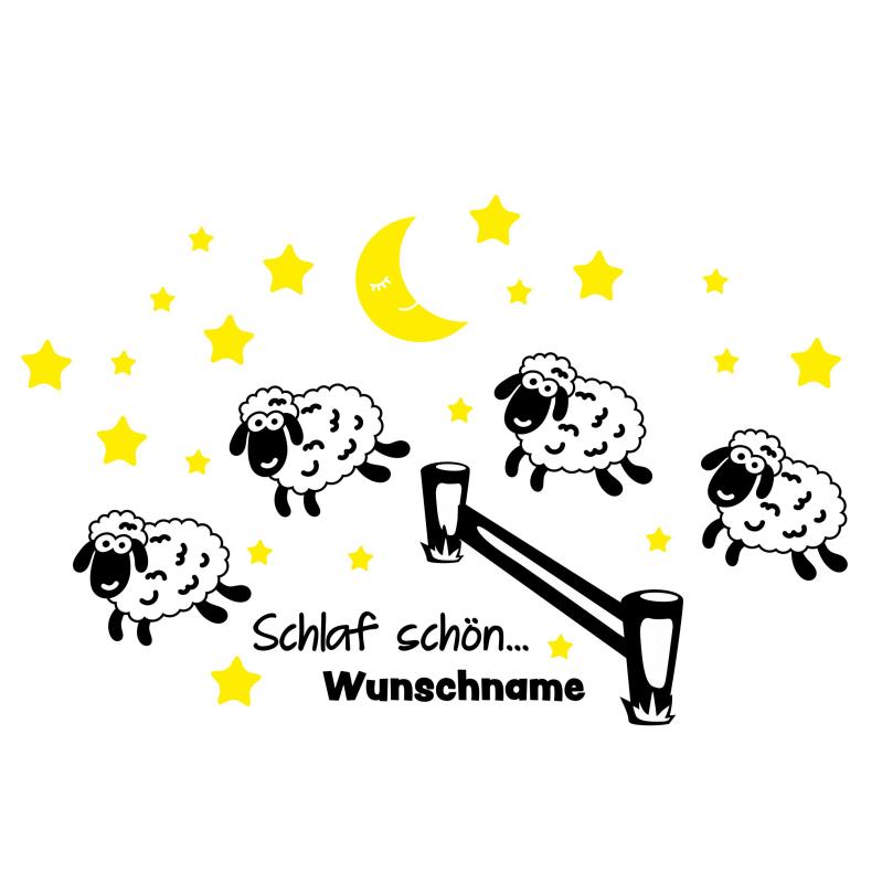 Wandtattoo Kinderzimmer Schaf Schäfchen zählen Mond Sterne