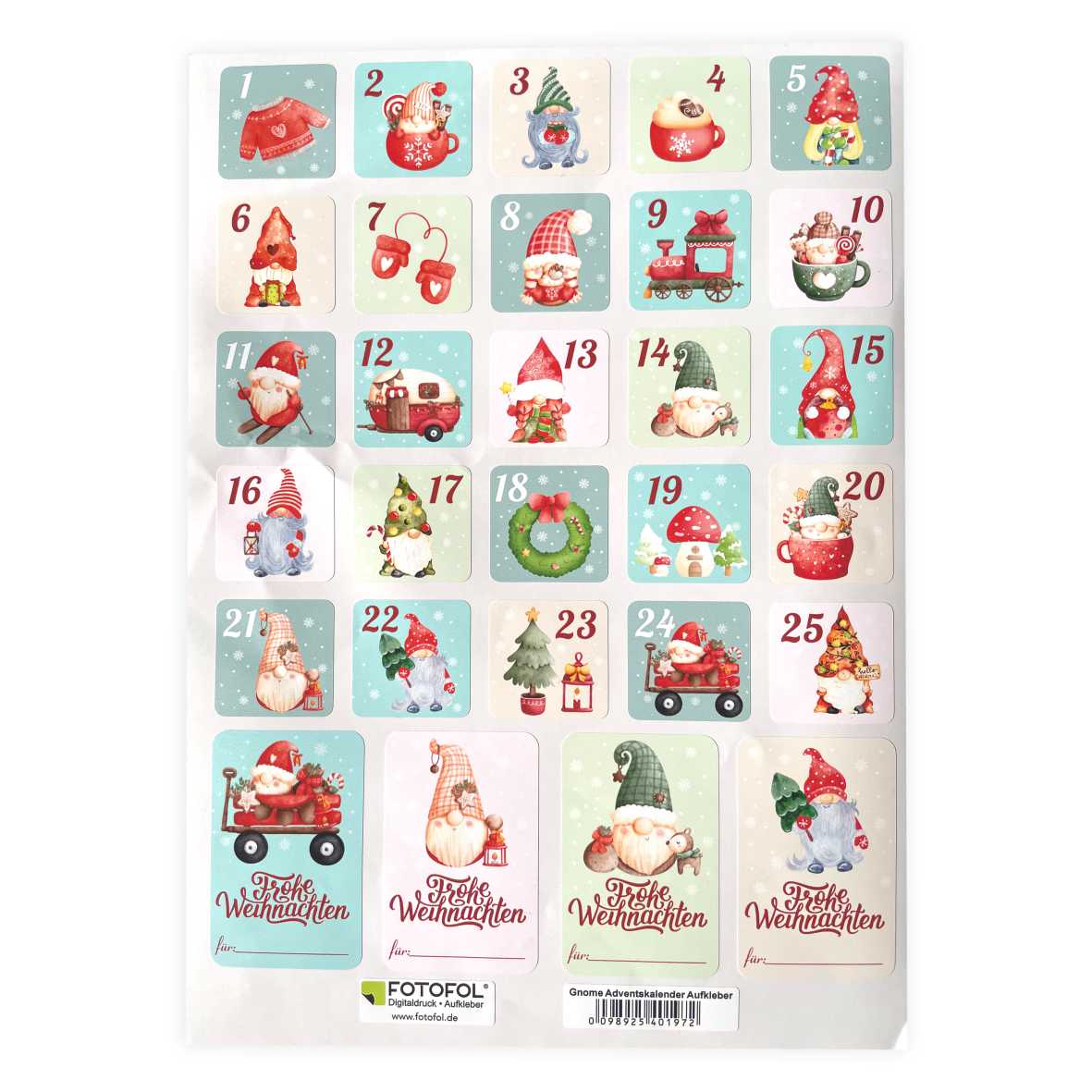 Aufkleber  GNOME Set Adventskalender Zahlen - Sticker für Kalender für Weihnachten