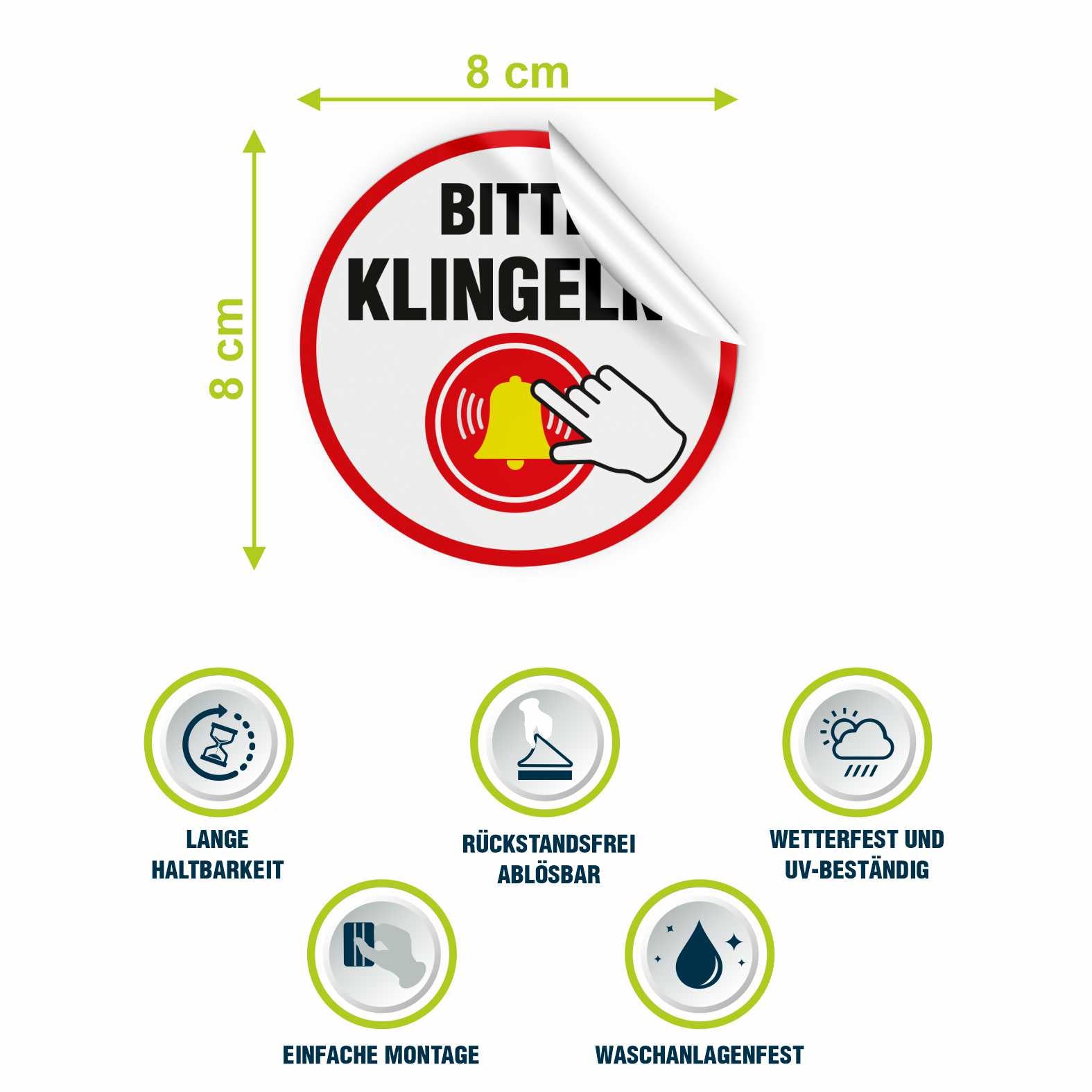 Aufkleber "Bitte klingeln " - Hinweisaufkleber für den Innen- und Außenbereich - Folie selbstklebend