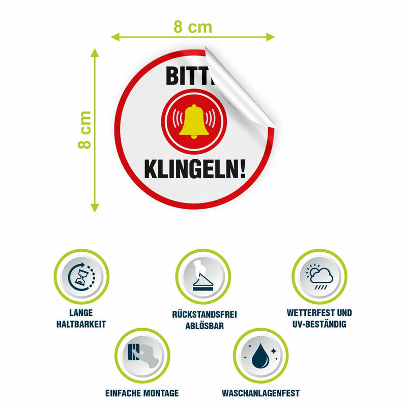 Aufkleber "Bitte klingeln " - Hinweisaufkleber für den Innen- und Außenbereich - Folie selbstklebend