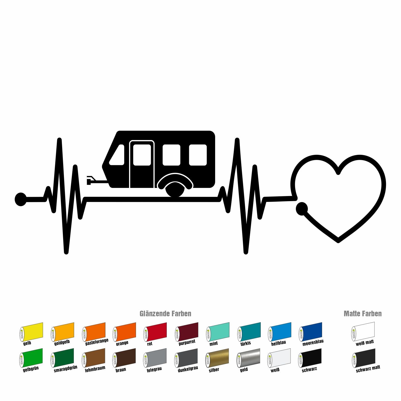 Aufkleber Wohnwagen Herzschlag 30cm - Herz Diagramm - Aufkleber für Camper, Wohnmobil, Wohnwagen Fahrzeuge