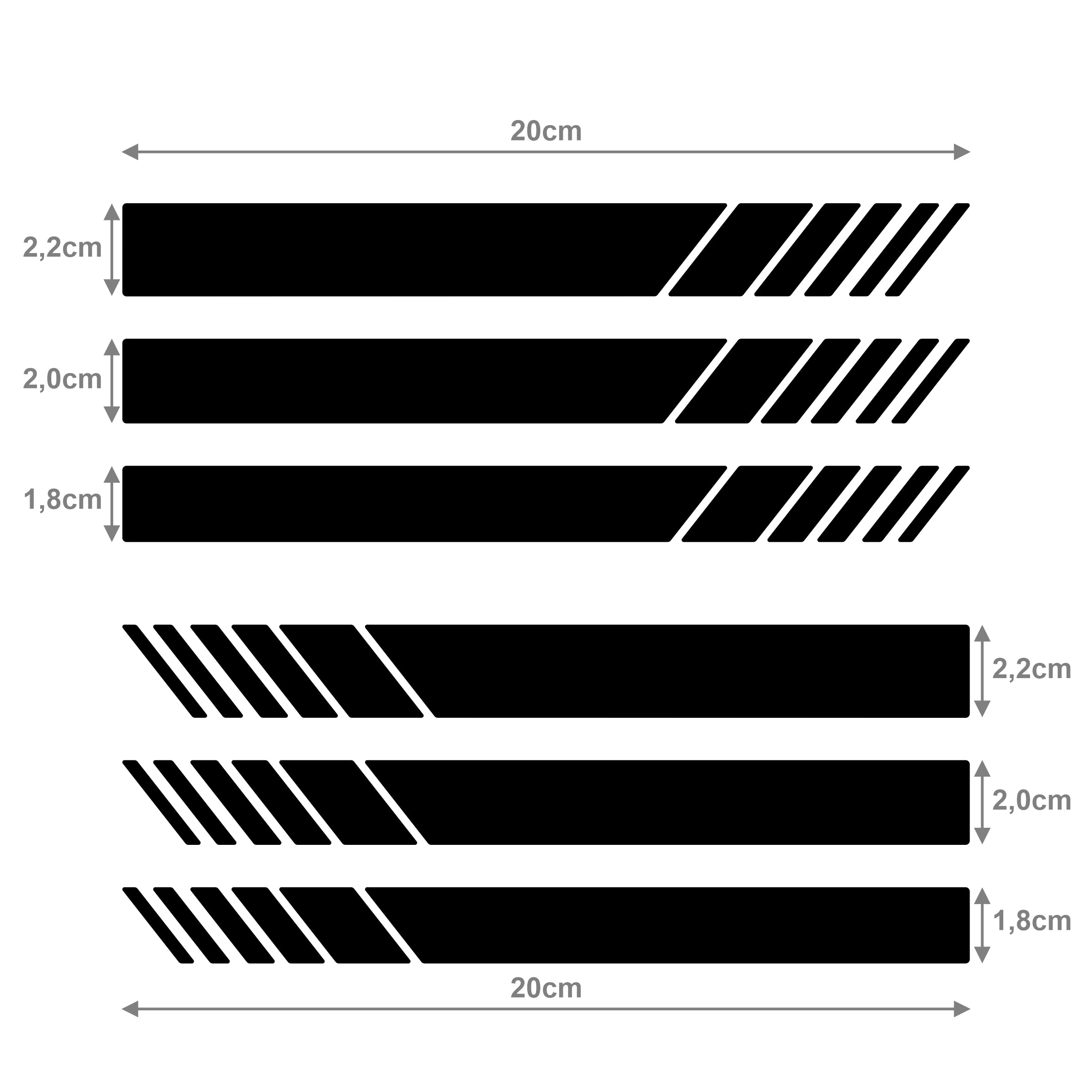 Auto Rückspiegel Aufkleber mit Streifen Design - 6 Einheiten mit unterschiedlichen Breiten