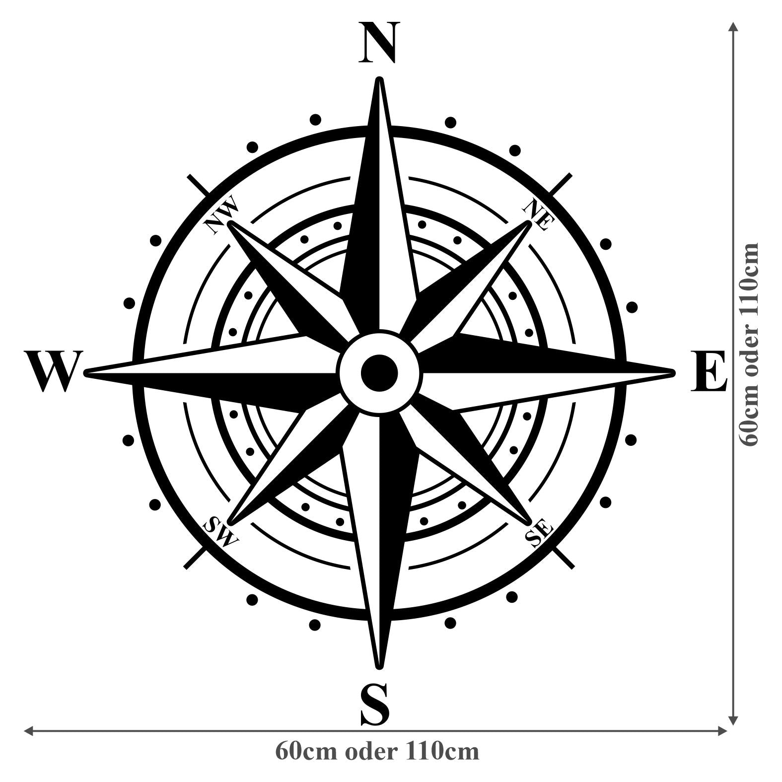 Aufkleber Kompass Windrose 60x60cm Aufkleber für Camper, Wohnmobil