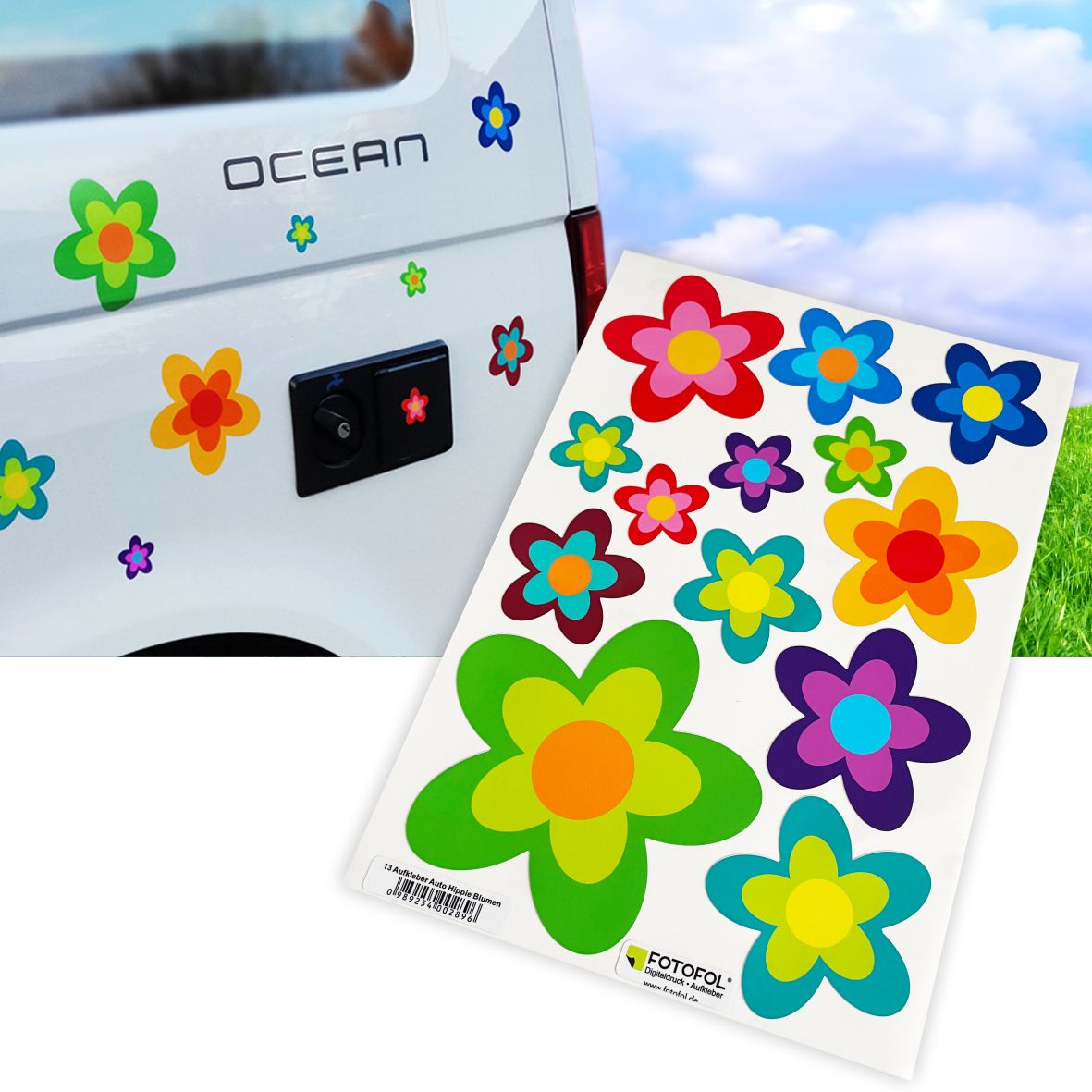 13 Aufkleber Auto Hippie Blumen Flower Power Sommer