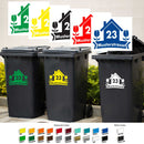 Mülltonne Aufkleber personalisierbar mit Hausnummer und Strasse - Haus Blumen