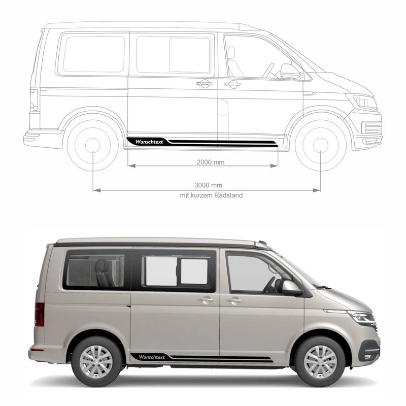 Seitenstreifen passend für VW T6.1, T6, T5, Multivan, Bulli, Wunschtext Aufkleber