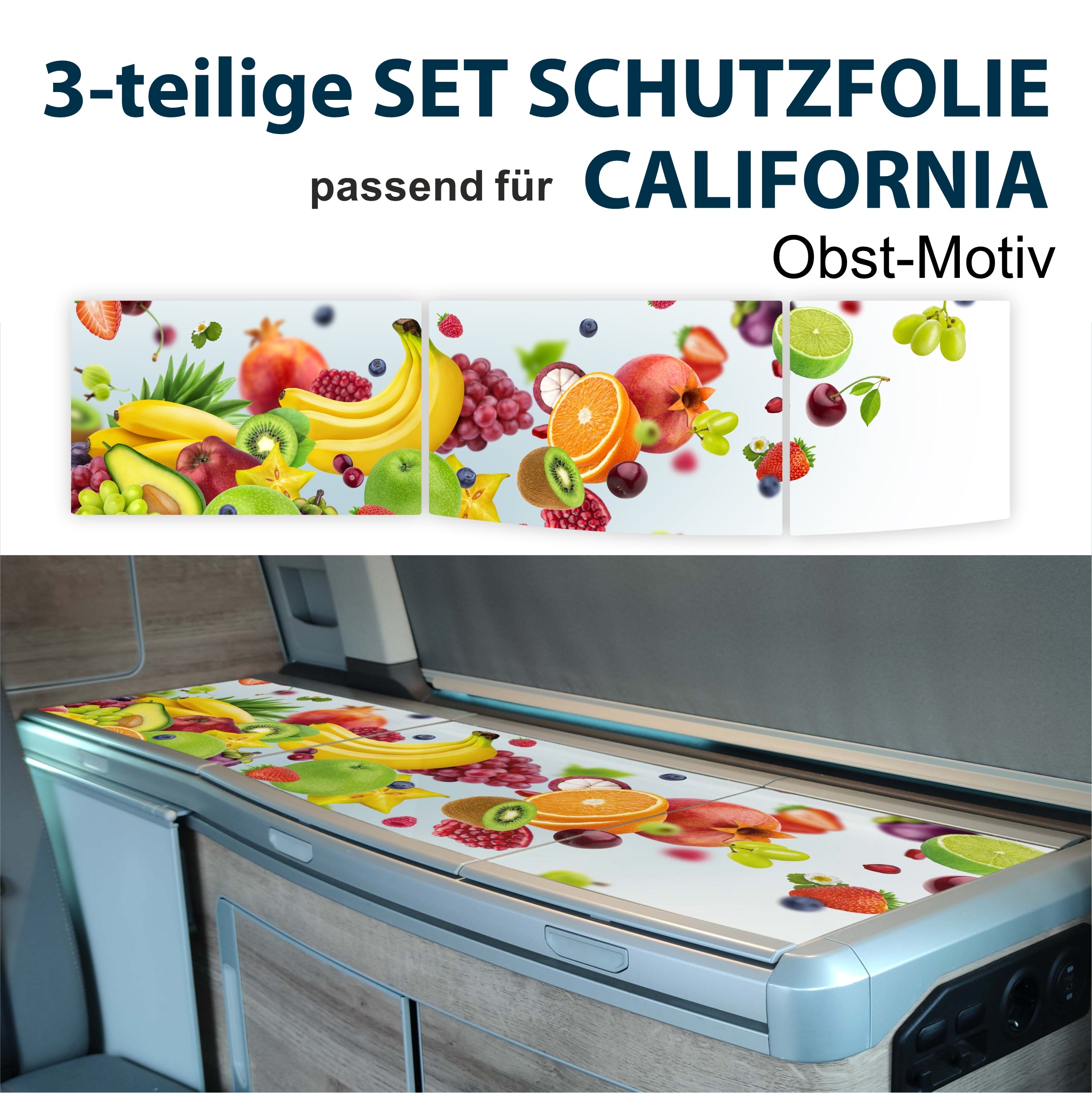 Schutzfolien Auto-Set, passend für VW T6.1 oder T6 California - Schutz für Glass-Abdeckung vom Kühlschrank, Kochfeld, Spülbecken mit verschiedenen Motiven