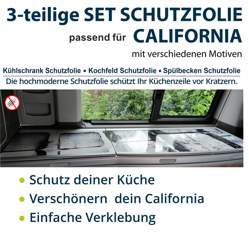 Schutzfolien Auto-Set, passend für VW T6.1 oder T6 California - Schutz für Glass-Abdeckung vom Kühlschrank, Kochfeld, Spülbecken mit verschiedenen Motiven
