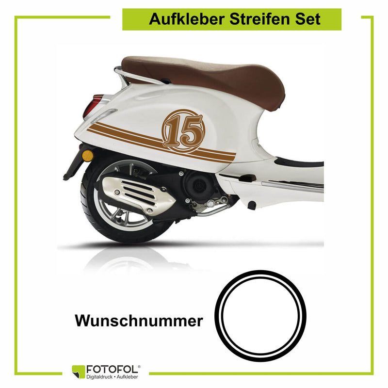 Aufkleber Streifen Set Wunschnummer passend für Motorroller "Vespa Primavera" - Wunschzahl Dekor Aufkleber Scooter