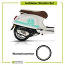 Aufkleber Streifen Set Wunschnummer passend für Motorroller "Vespa Primavera" - Wunschzahl Dekor Aufkleber Scooter