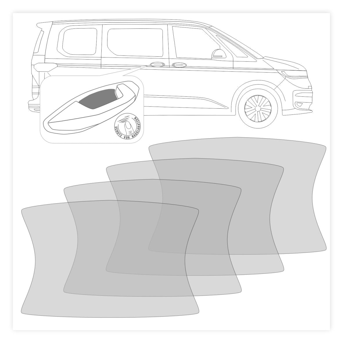 Schutzfolien Auto 4-er Set Griffmulden - Lackschutzfolien zum Schutz vor Kratzern - transparent passend für VW T7 Multivan