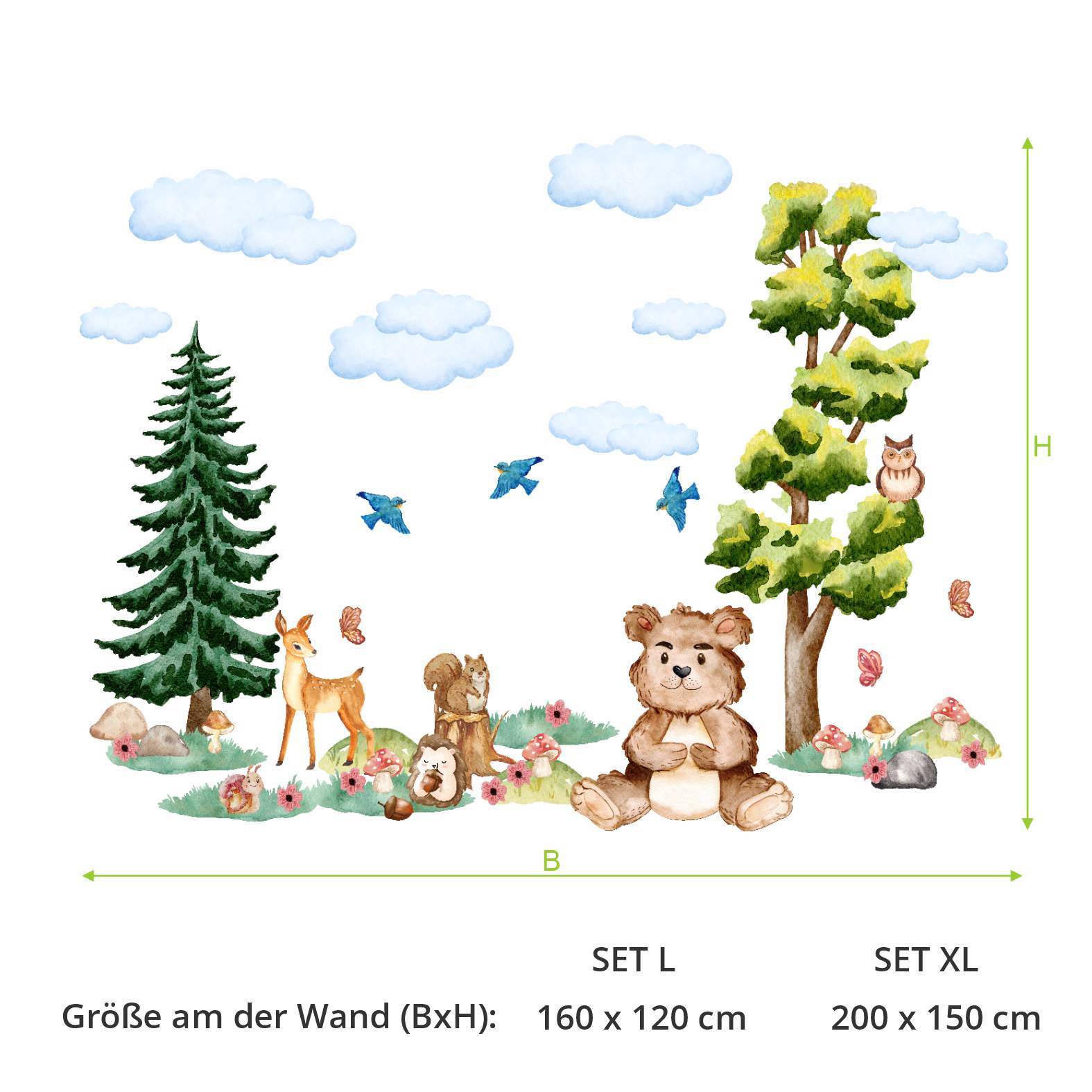 Wandtattoo Waldtiere mit Bäume- Wandsticker Kinderzimmer